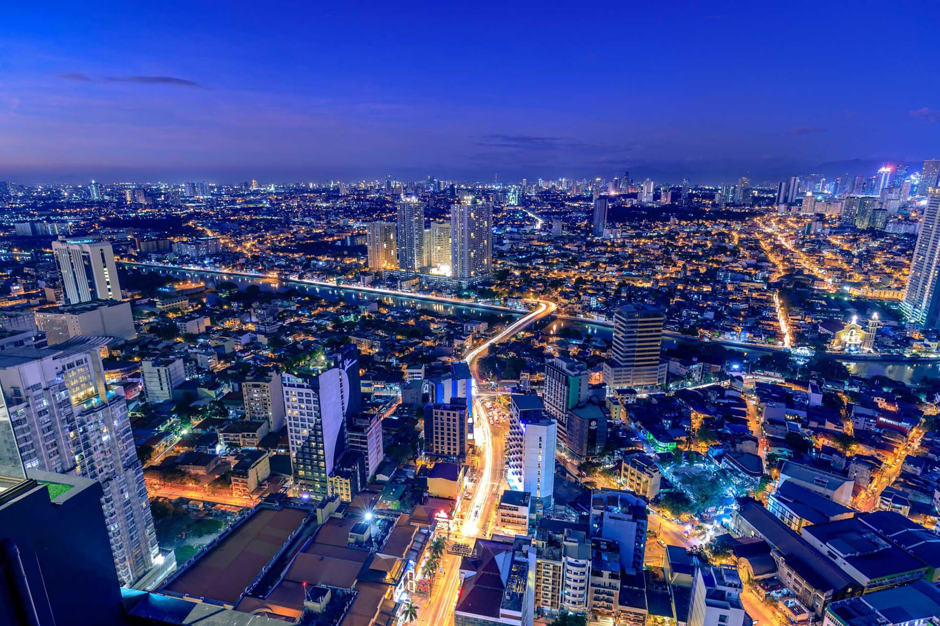 Metro Manila real estate with street lights